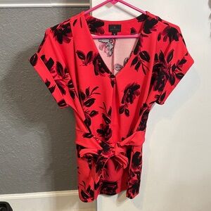 Worthington Red and Black Floral Blouse